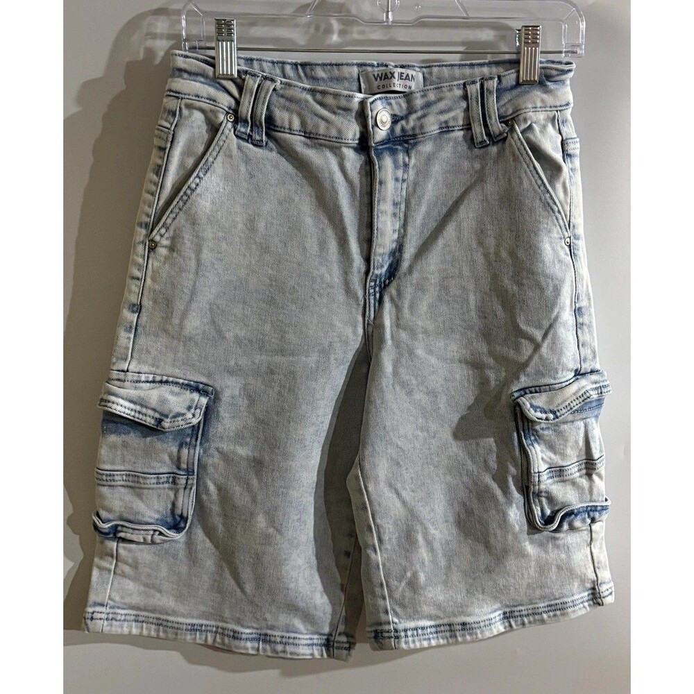 WAX JEAN Women's Size S Blue Light Wash Denim Cargo Shorts Pockets Button